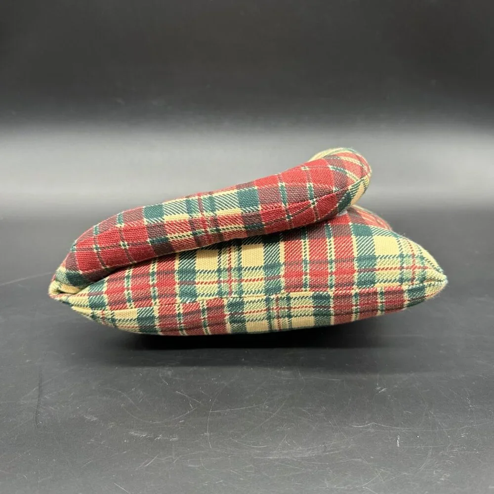 Vintage Cat Shaped Throw Pillow Red Green Plaid Stuffed Animal Kitty Kitten